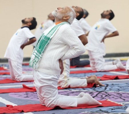 PM Narendra Modi on the occasion of  International Day of Yoga program at Dal Lake in Srinagar